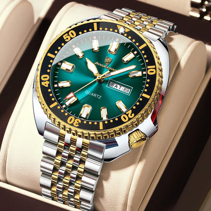 Orologio da uomo POEDAGAR di lusso, stile business, con data e giorno della settimana, impermeabile e luminescente, in acciaio inossidabile e con movimento al quarzo.
