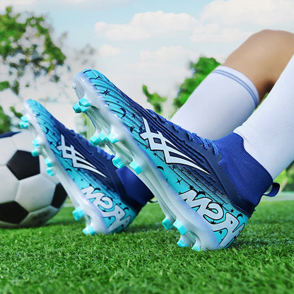 Chaussures de football pour hommes et femmes, chaussures de sport à crampons longs, idéales pour les étudiants, les matchs et l'entraînement.