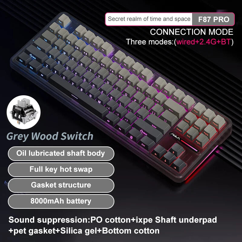 AULA F87 Pro Wireless Mechanical Keyboard 87 Keys Bluetooth 2.4G Wired Gaming Keyboard RGB Hotswap Gamer Non-contact Keyboard