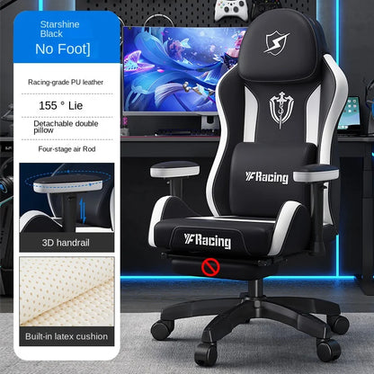 Gaming Chair with Latex Seat Cushion, Four-stage Pneumatic Cylinder, Removable Dual Headrest Adjustable Backrest, Office Chair