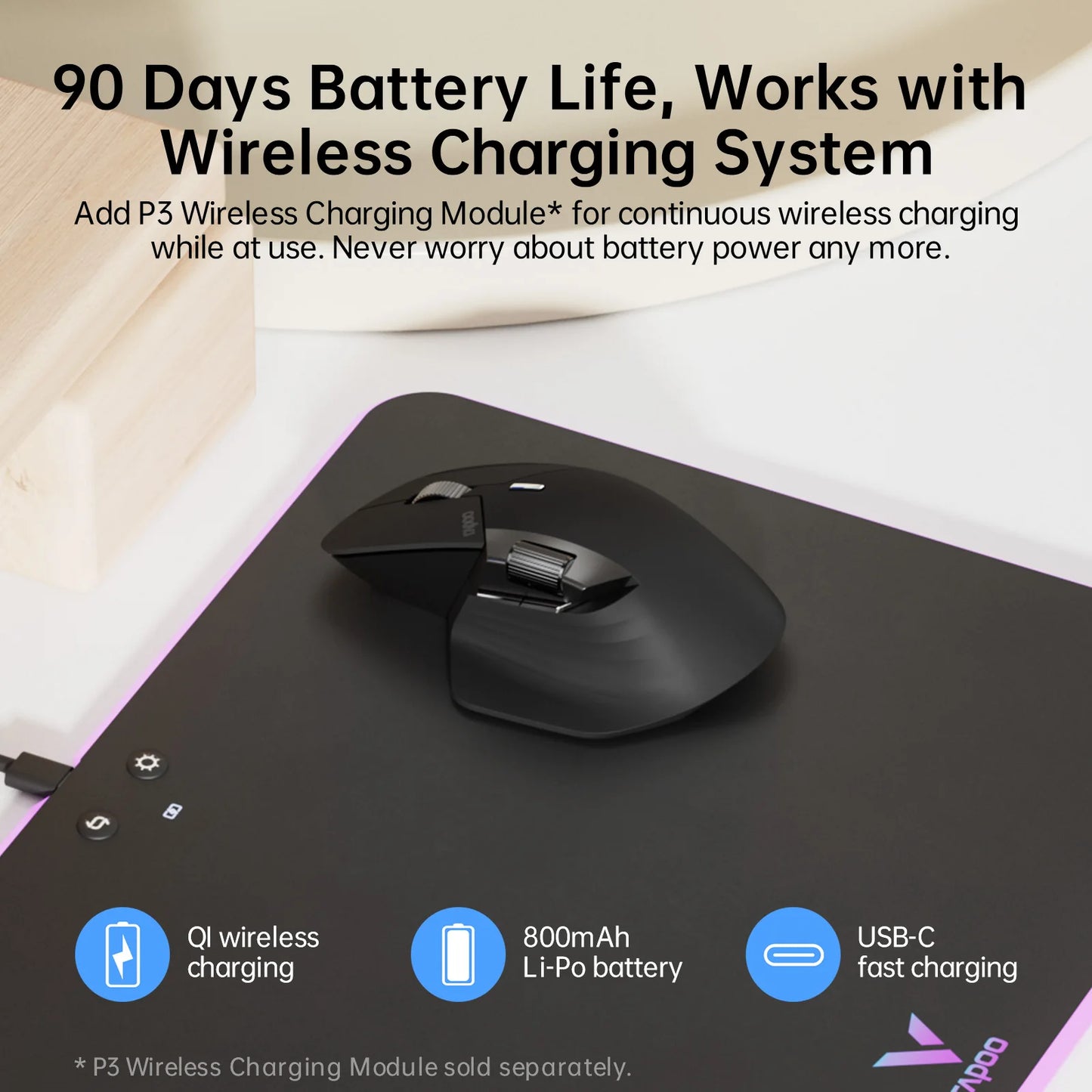 Rapoo MT760/MT760Mini Multi-mode Rechargeable Wireless Bluetooth Mouse Ergonomic 4000 DPI Support Up to 4 Devices Office Mice