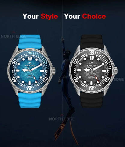 NORTH EDGE NEW+ TRITON-TI Titanium Solar-Powered Diving Watch Luxury Quartz Watches for Men 300M Waterproof 180+ Day Power
