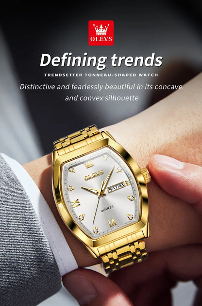 OLEVS Nouvelles montres pour homme Montres à quartz de luxe en or Montres classiques à cadran tonneau Montres à quartz étanches et luminescentes pour homme 5528