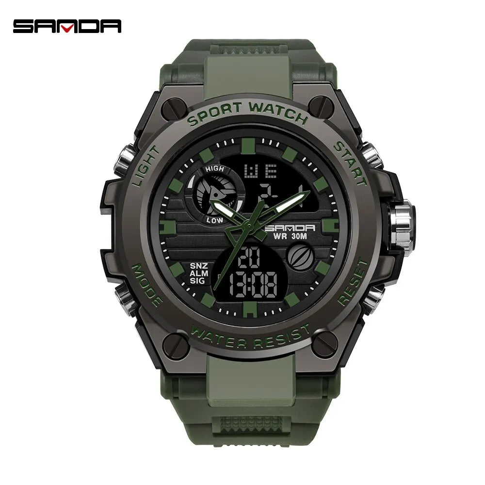 SANDA Montres de luxe haut de gamme pour homme, montre militaire, montre-bracelet sportive étanche, montre à double affichage, Relogio Masculino