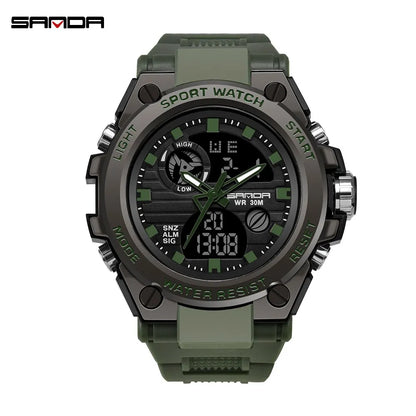 SANDA Montres de luxe haut de gamme pour homme, montre militaire, montre-bracelet sportive étanche, montre à double affichage, Relogio Masculino