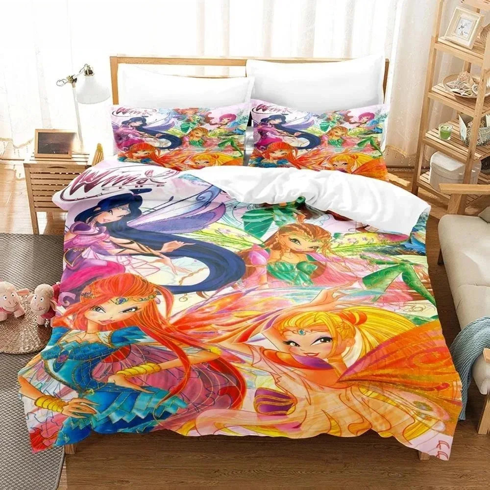 Anime W-Winx Clubs Duvet Cover Pillowcase Bedding Set Adult Boy Girl Bedroom Decoration Children Gift Single Double Large Size