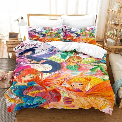 Anime W-Winx Clubs Duvet Cover Pillowcase Bedding Set Adult Boy Girl Bedroom Decoration Children Gift Single Double Large Size