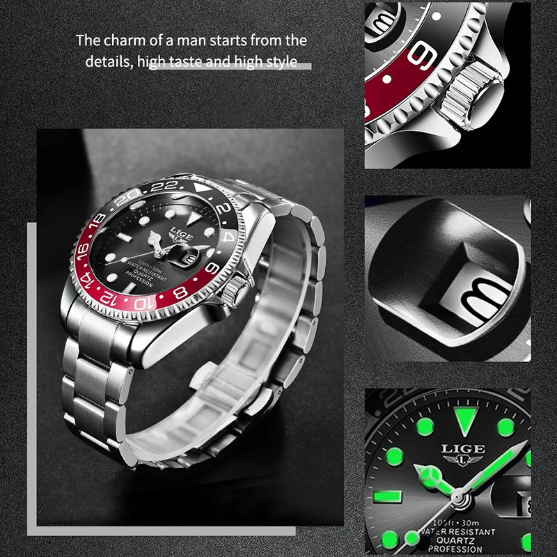 Montre-bracelet LIGE Fashion Business pour homme, étanche à 3 ATM, luminescente, montre de luxe sportive à quartz, chronographe de plongée