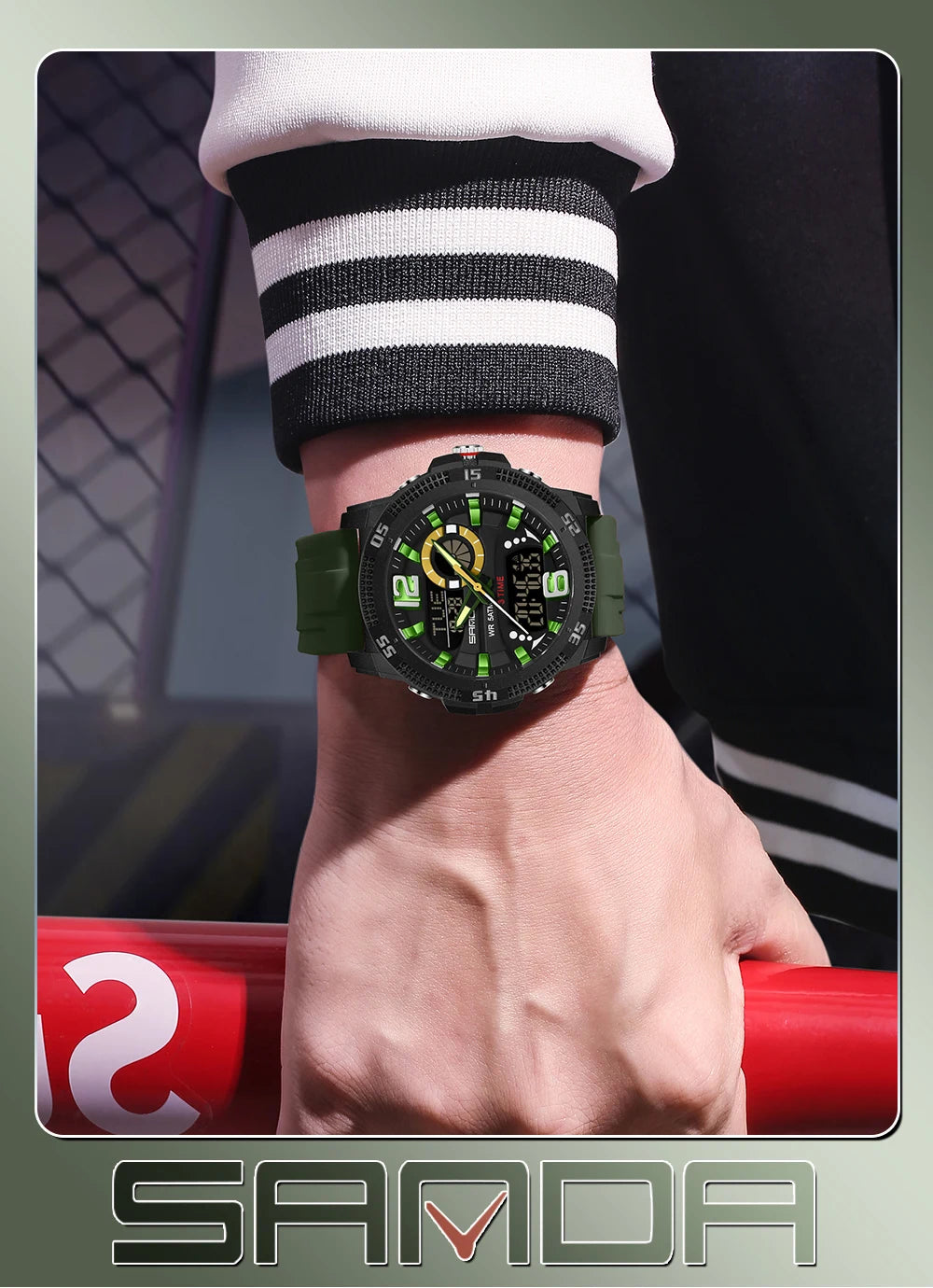 Montres de luxe pour homme SANDA Fashion : montre-bracelet à quartz analogique et numérique, style sportif, décontractée, étanche, avec chronographe en silice