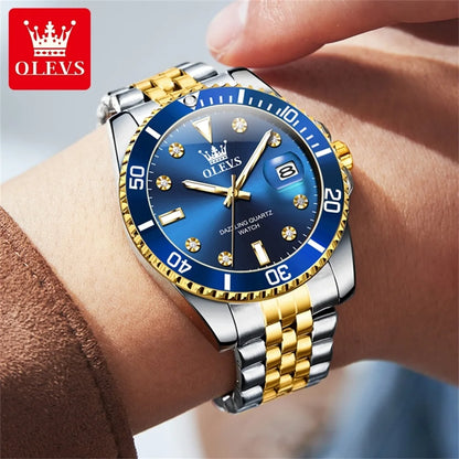 Orologio da uomo OLEVS – Orologio di lusso, stile professionale, impermeabile, con datario, lancette luminescenti, cassa in acciaio inossidabile e quadrante blu – Orologio al quarzo