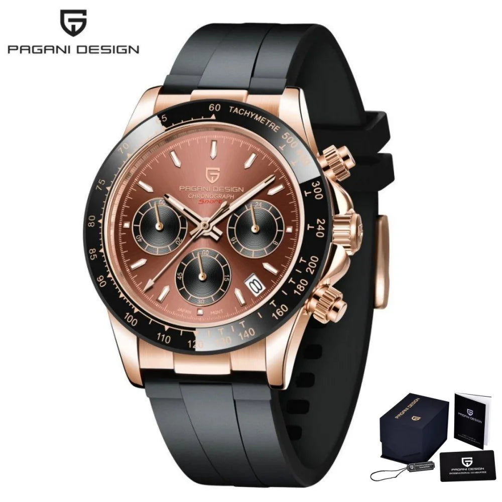 Originale neue PAGANI DESIGN PD-1664 Luxus-Herrenuhr mit japanischem VK63-Quarzwerk, Saphirglas, wasserdichtem Chronographen, Gold