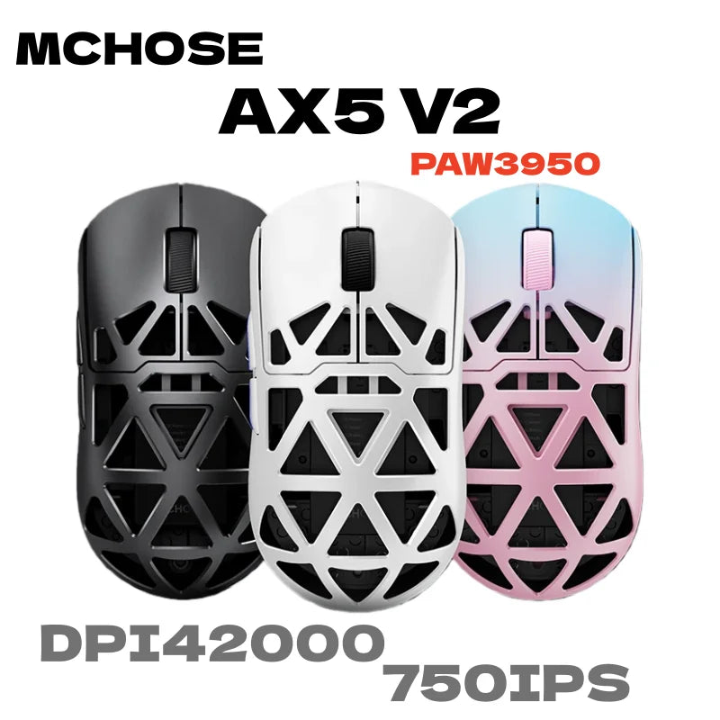 MCHOSE AX5 V2 Wireless Gaming Mouse 8KHz Polling PAW 3950 42000DPI Optical Sensor 56g Tri-Mode 130h Battery Magnesium Alloy