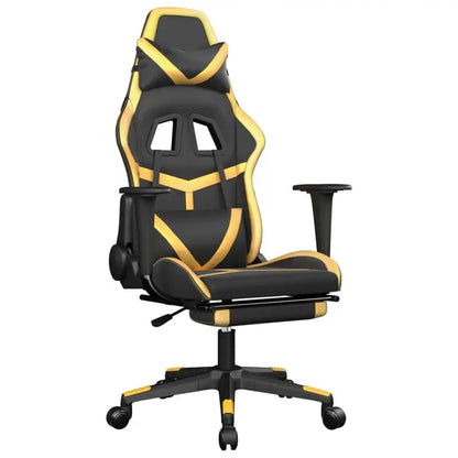 Gaming Chair with Footrest Black and Gold 67X64X116-127 cm in Imitation Leather, Reclining 360 Swivel Chair ° Can Carry 110 kg
