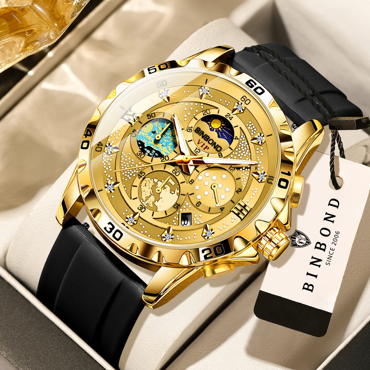 Orologi al quarzo di lusso BINBOND da uomo, luminescenti, impermeabili, cronografo con data automatica, stile business, sportivo e casual