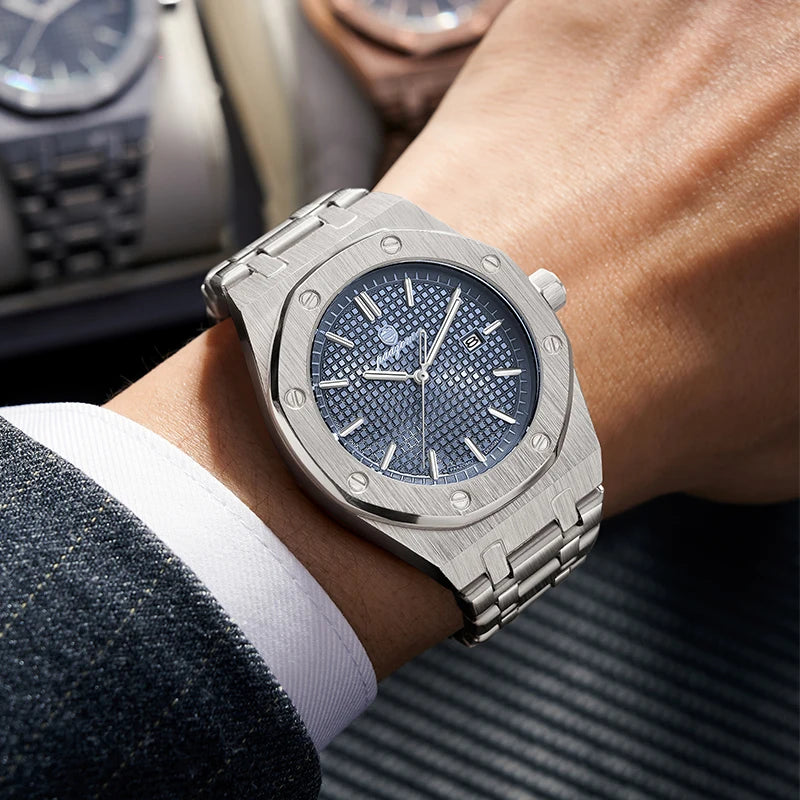Montre à quartz carrée de luxe PAAZOMU pour homme, étanche, avec date luminescente, montre pour homme en acier inoxydable, montres d'affaires pour homme