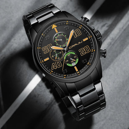 Orologio da uomo CRRJU – Cronografo di lusso, quadrante grande, acciaio inossidabile, impermeabile, con datario