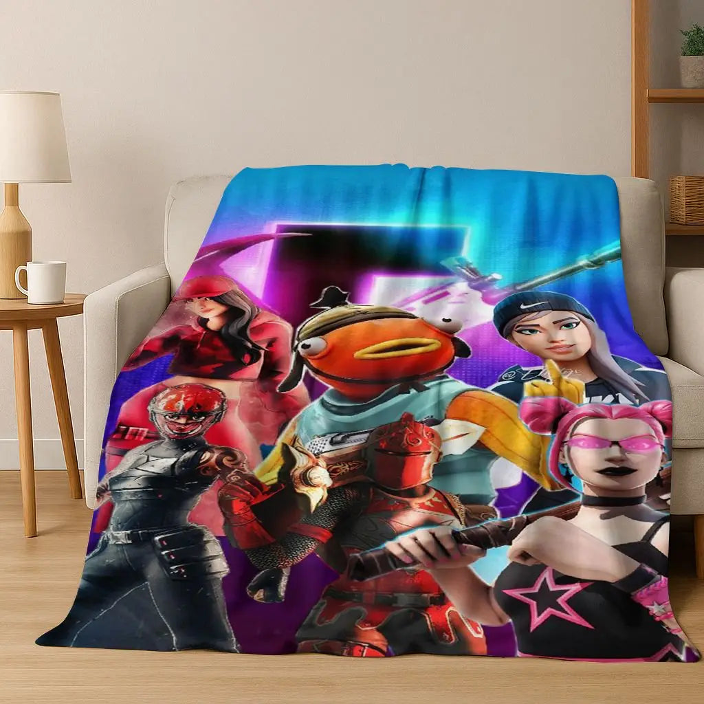 3D F-Fortnite -peliaiheinen sarjakuvatyylinen flanellipeitto, pehmeä ja lämmin torkkupeitto sänkyyn, makuuhuoneeseen, olohuoneeseen, matkalle ja retkeilyyn, lahja lapsille