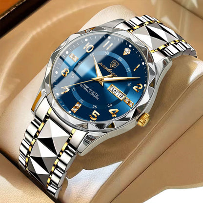 Orologio da uomo POEDAGAR Fashion Luxury, impermeabile, luminescente, al quarzo, cinturino in acciaio inossidabile, data e giorno della settimana, stile casual.