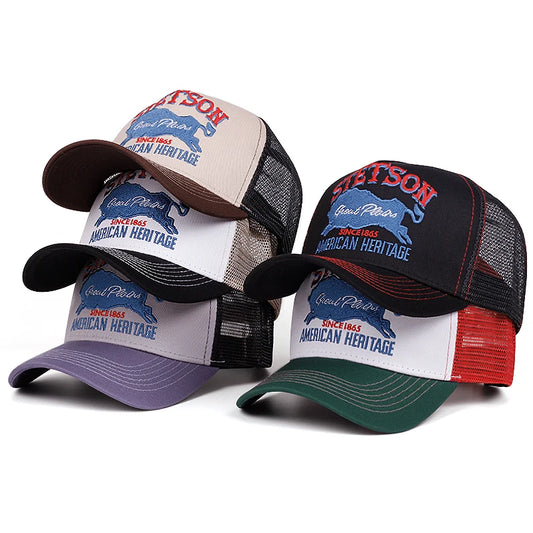 2025 Personalized New Truck Hat STATION Blue Bull Mesh Hat Men's Street HipHop Hat Women's Daily Commuting Sunshade Baseball Hat