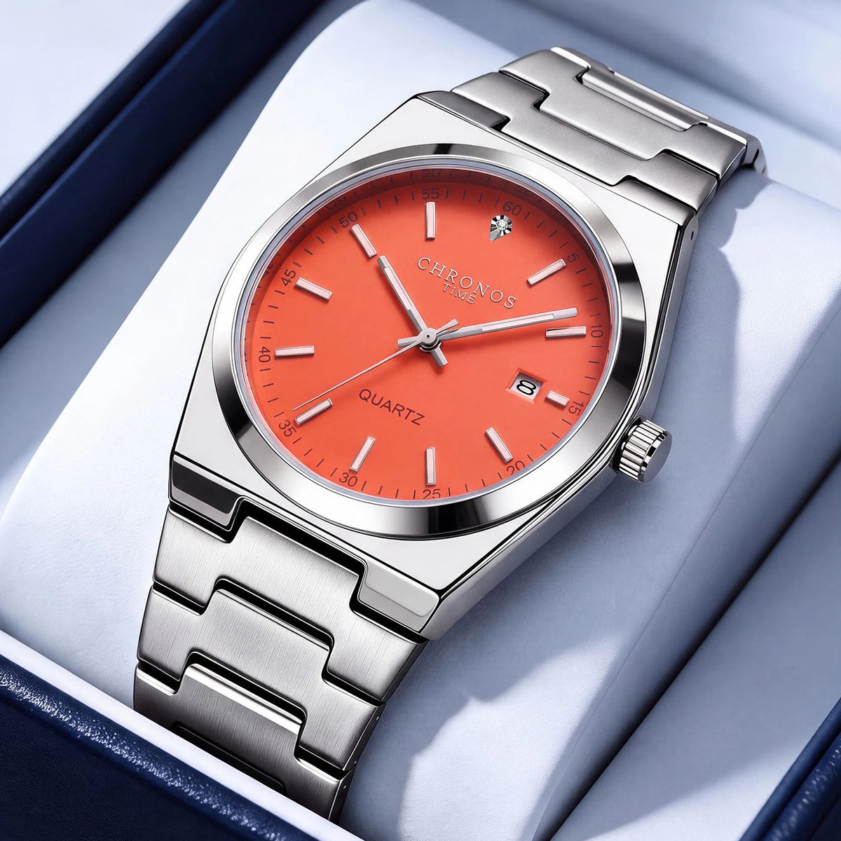 Orologio al quarzo da uomo CHRONOS – Cinturino in acciaio inossidabile, impermeabile, lancette luminescenti, datario – Ideale per il lavoro, lo sport o l’uso quotidiano