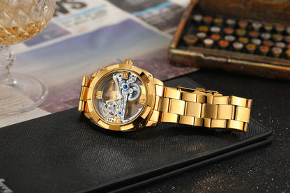 2024Top Brand Luxury Stainless Steel Skeleton Tourbillon Automatic Movement Men Watch Mechanical Waterproof Luminous Wrist Clock