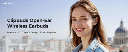 UGREEN ClipBuds Open-Ear Wireless Headphones Bluetooth 6.0 with 4 Mic Clear Call, Earbuds Clip on Earphones 30H Playtime