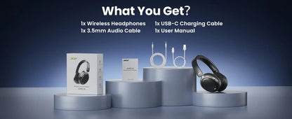 Acer ANC Wireless Headphone Noise Cancelling Hi-Res Spatial Audio Earphone Bluetooth Over Ear Headset 40mm Dynamic Driver OHR516