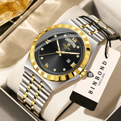 Orologio da uomo del marchio originale BINBOND – Orologio da polso al quarzo, modello di lusso, impermeabile e luminescente.