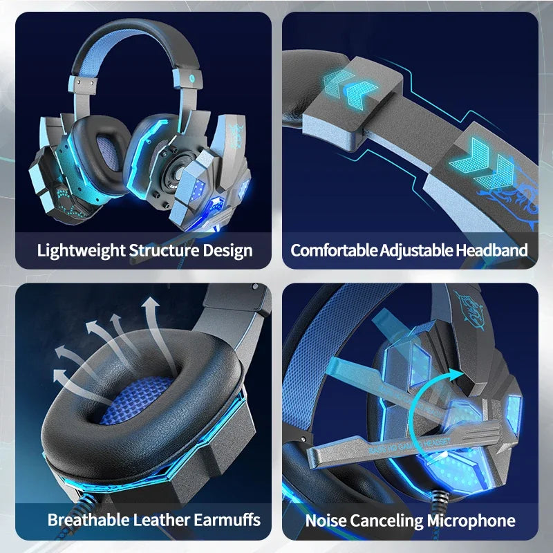 HOMEFISH SY830MV RGB Gaming Headset with Microphone Over-Ear Wired Headphones Drivers Lightweight for PC PS5 Xbox Switch