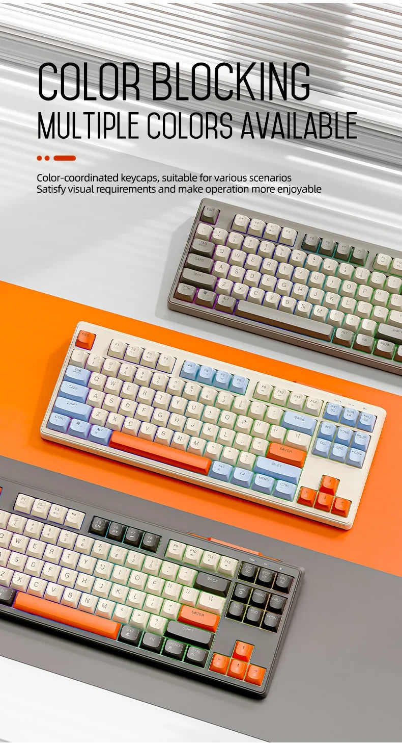 M87 Wireless Bluetooth Dual Mode Keyboard, Mechanical Feeling Gaming Gaming Office Mute PBT Ball Cap Rainbow Light