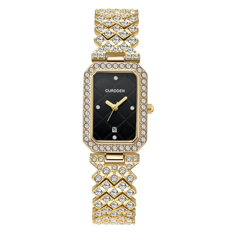 Original CURDDEN Brand Rectangular Watches For Ladiies Fashion Casual Alloy Band Diamond Luxury Quartz Watch Silver Montre Femme