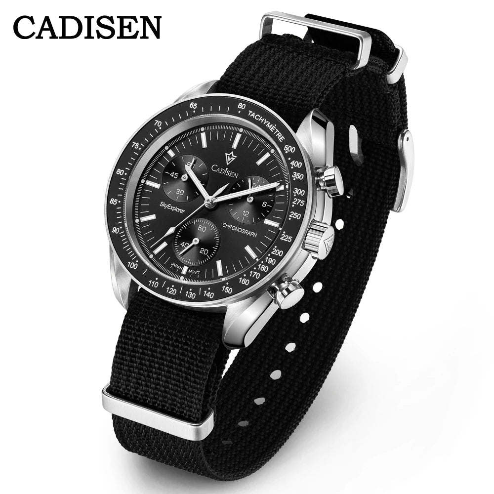 CADISEN Neue Herrenuhren Luxuriöse Quarz-Armbanduhr für Herren Saphirglas mit AR-Beschichtung Canvas VK68 Speed Chronograph Automatik