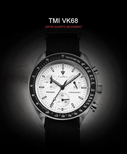 CADISEN Neue Herrenuhren Luxuriöse Quarz-Armbanduhr für Herren Saphirglas mit AR-Beschichtung Canvas VK68 Speed Chronograph Automatik