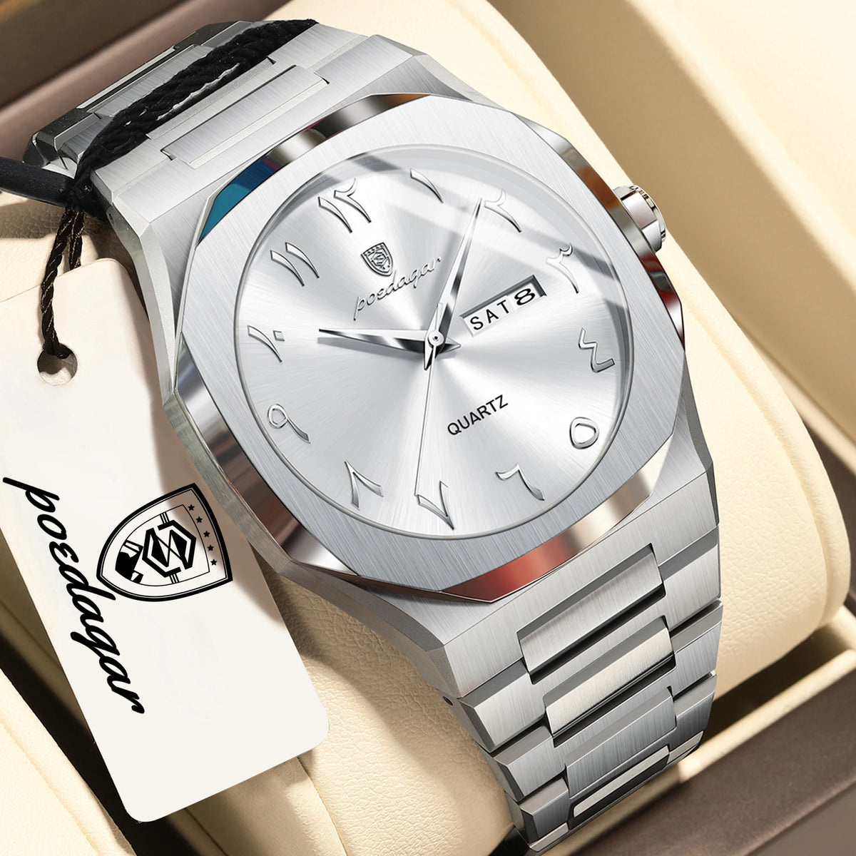 POEDAGAR luxe herenhorloge, waterdicht, roestvrij staal, quartz, week- en datumweergave, zakelijke herenhorloges, Reloj Hombre