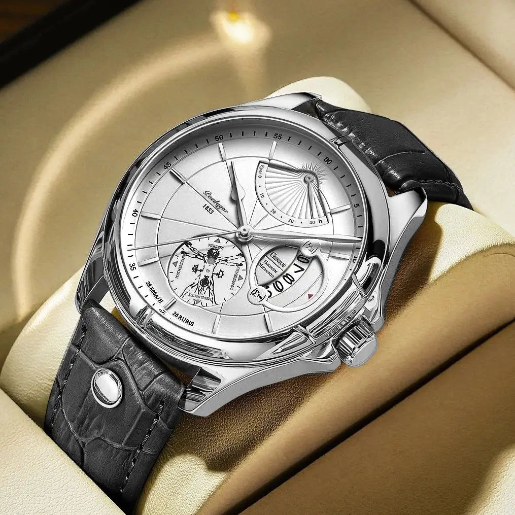 Orologio da polso al quarzo POEDAGAR da uomo – Stile business, di lusso, impermeabile, luminescente, con datario e cinturino in pelle – Elegante orologio da uomo