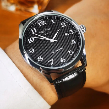Orologio da uomo WINNER – Stile classico, retrò ed elegante – Orologio meccanico a carica automatica con calendario – Marchio di lusso, cassa in acciaio e cinturino in pelle