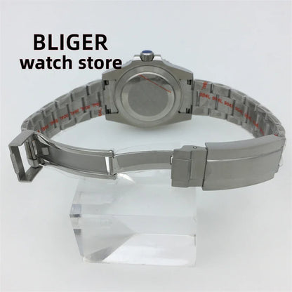 BLIGER 40mm/43mm Japan NH34 GMT Men's mechanical watch green luminous white dial sapphire glass stainless steel strap