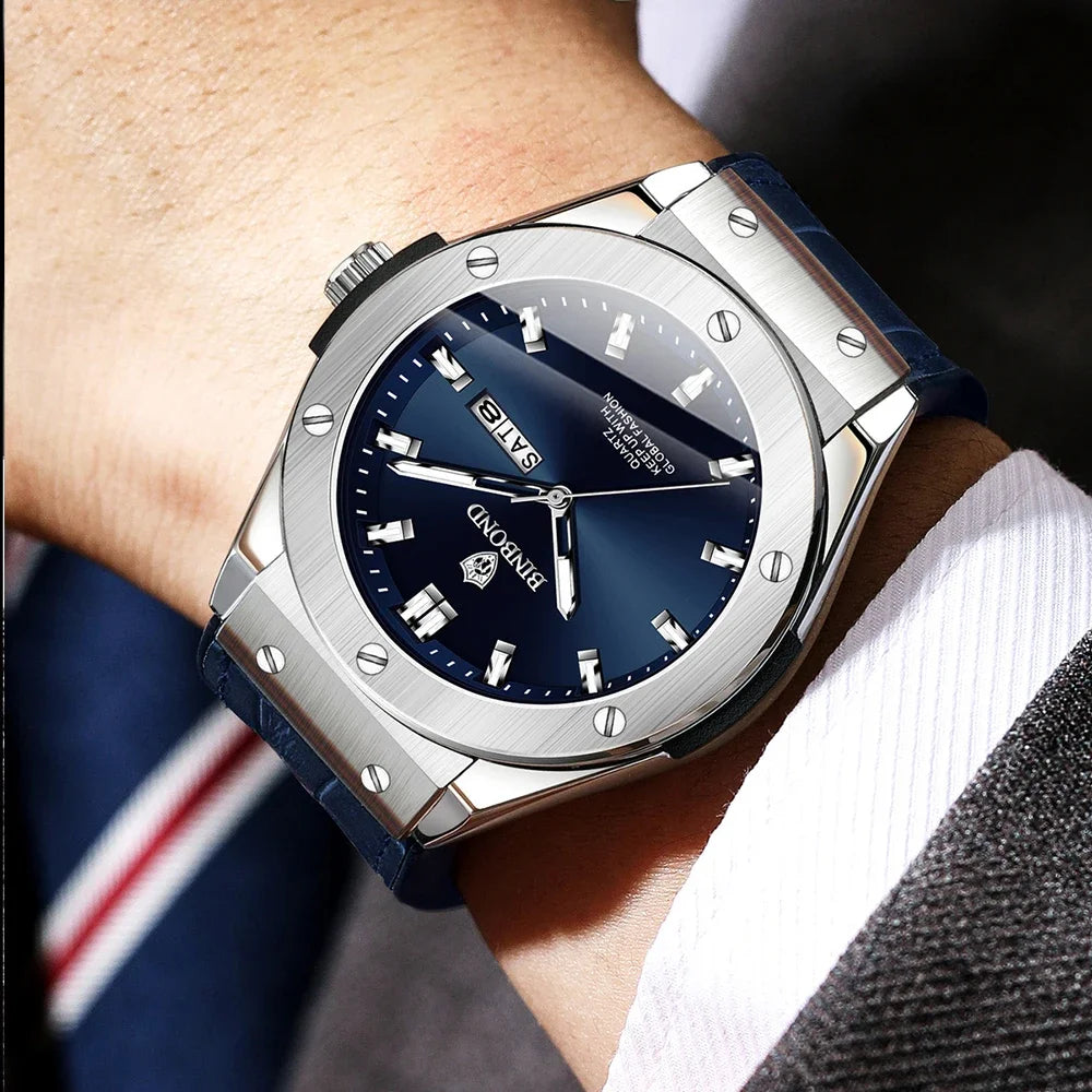 Montre en cuir pour homme, style décontracté et professionnel, montre de luxe pour homme, montres automatiques, montres-bracelets à quartz tendance pour homme, Relojes De Hombre