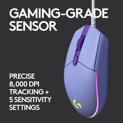 Logitech G102 G203 Wired Gaming Mouse 2.1 Meter Long Cable 8000 DPI RGB Effects for PC Laptop Office Gamer Flexible