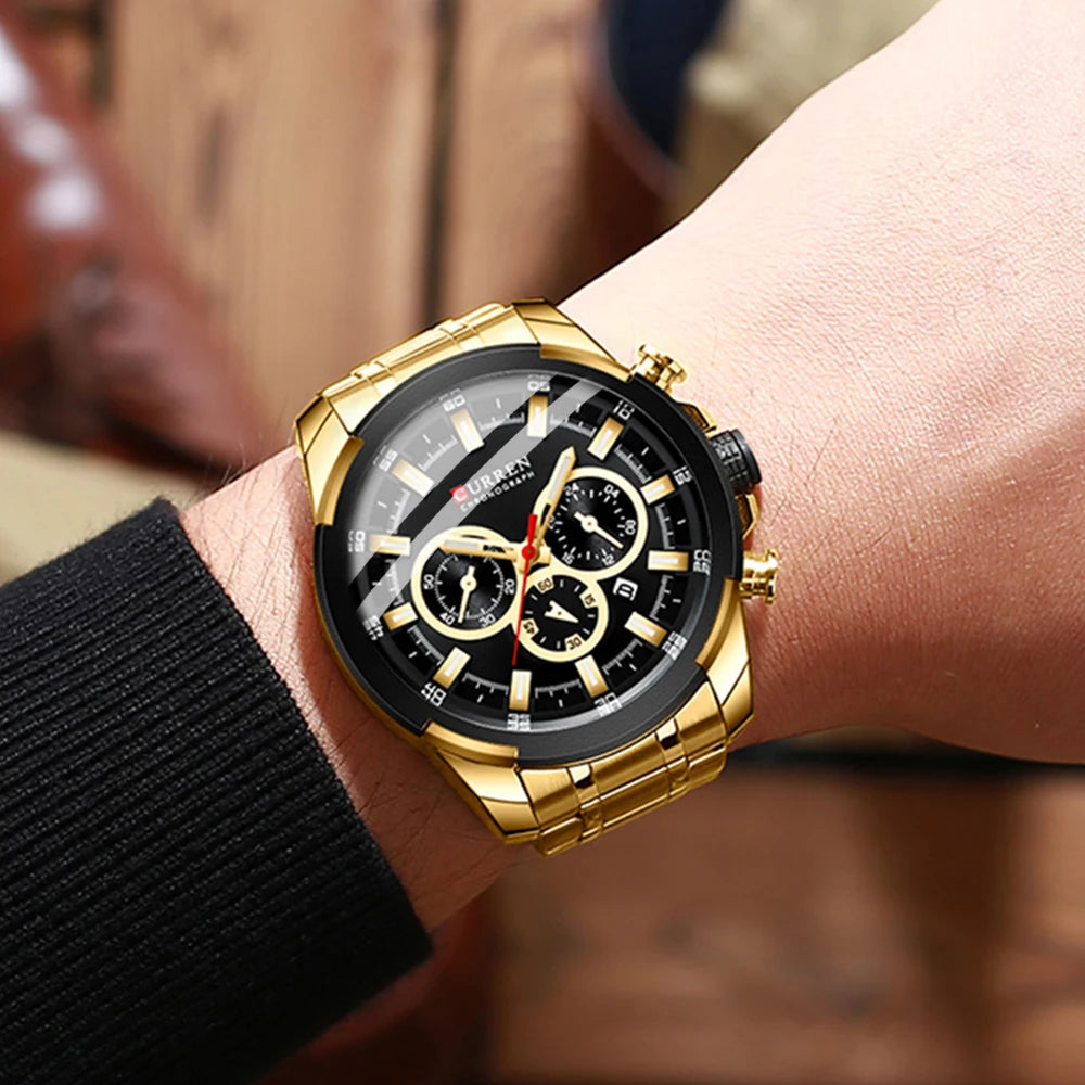 Orologio cronografo da uomo CURREN, quadrante grande da 48 mm, bracciale in acciaio inossidabile, tre contatori, orologio da polso sportivo al quarzo, stile lussuoso