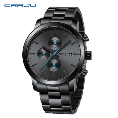 Orologio da uomo CRRJU – Cronografo in acciaio inossidabile, impermeabile, con datario, movimento al quarzo analogico, stile elegante e professionale