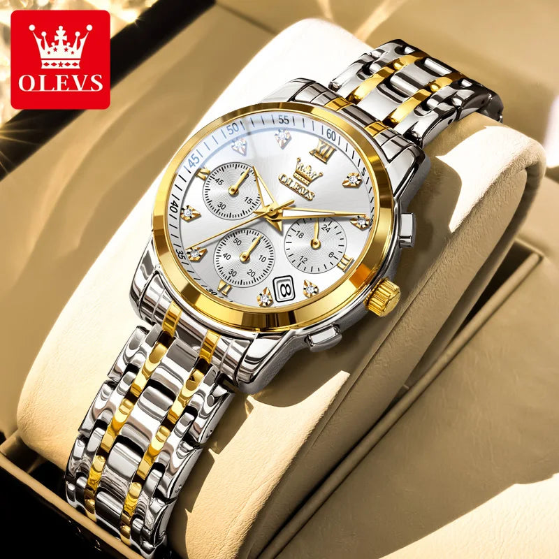 Orologio da donna OLEVS, marchio di lusso, al quarzo, impermeabile, luminescente, con datario, cronografo, bracciale, orologio elegante con diamanti.