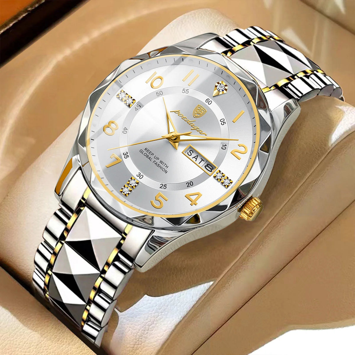 Orologio da uomo POEDAGAR Fashion Luxury, impermeabile, luminescente, al quarzo, cinturino in acciaio inossidabile, data e giorno della settimana, stile casual.