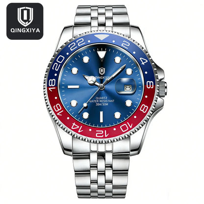 QINGXIYA Montres de luxe à quartz pour homme en acier inoxydable, étanches, avec date luminescente, montre-bracelet pour homme, reloj hombre