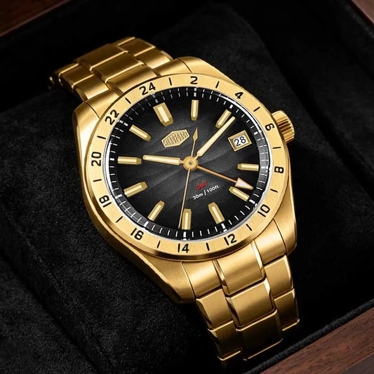 HEROFORCE Business Quartz Watch Men Clock GMT Date Luxury Man Wristwatch Waterproof Luminous Stainless Steel Men's Watches Reloj