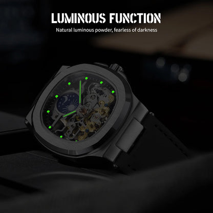 2025High-end Luxury SKROX Square Man Watch Sapphire Tourbillon Steel Skeleton Moon Phase Automatic Movement Leather Male Watches