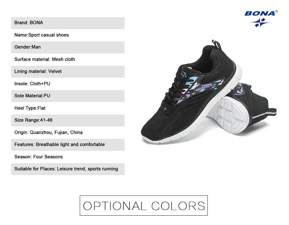 BONA 2023 New Designers Soft Running Shoes Lightweight Breathable Sneakers Man Jogging Walking Athletic Training Shoe Mansculino