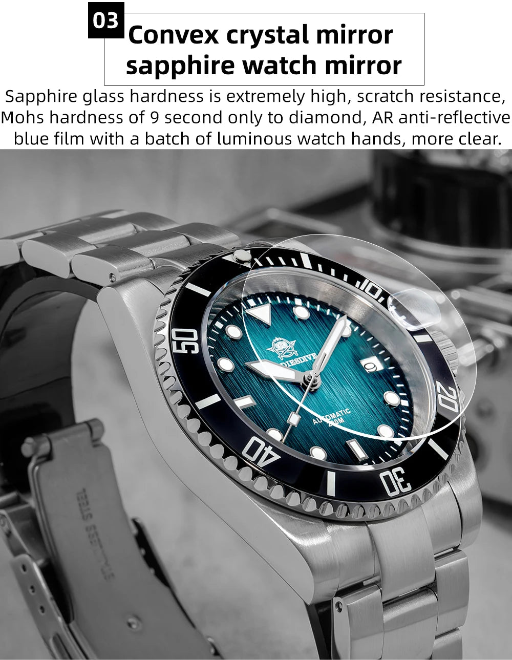 ADDIESDIVE Hot selling Men's Automatic Watch Sapphire Glass 200m Waterproof Watch BGW9 Night Light Classic Men's Watch AD2536