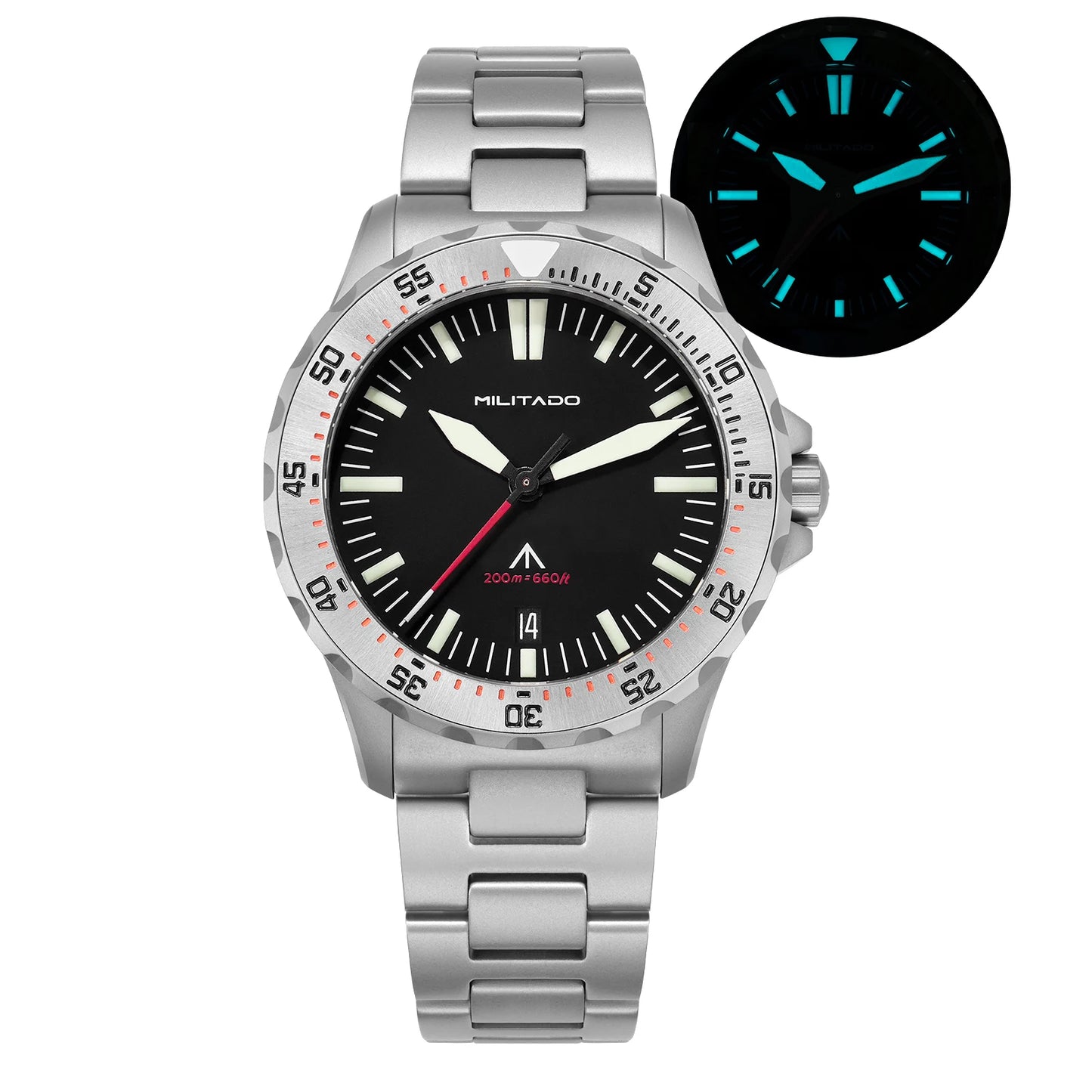 Militado Ml16 PVD Black Quartz Wrist Watches VH31/Ronda 515 39Mm Retro Watch Sapphire Luminous BGW9 200M Waterproof Dive Watch