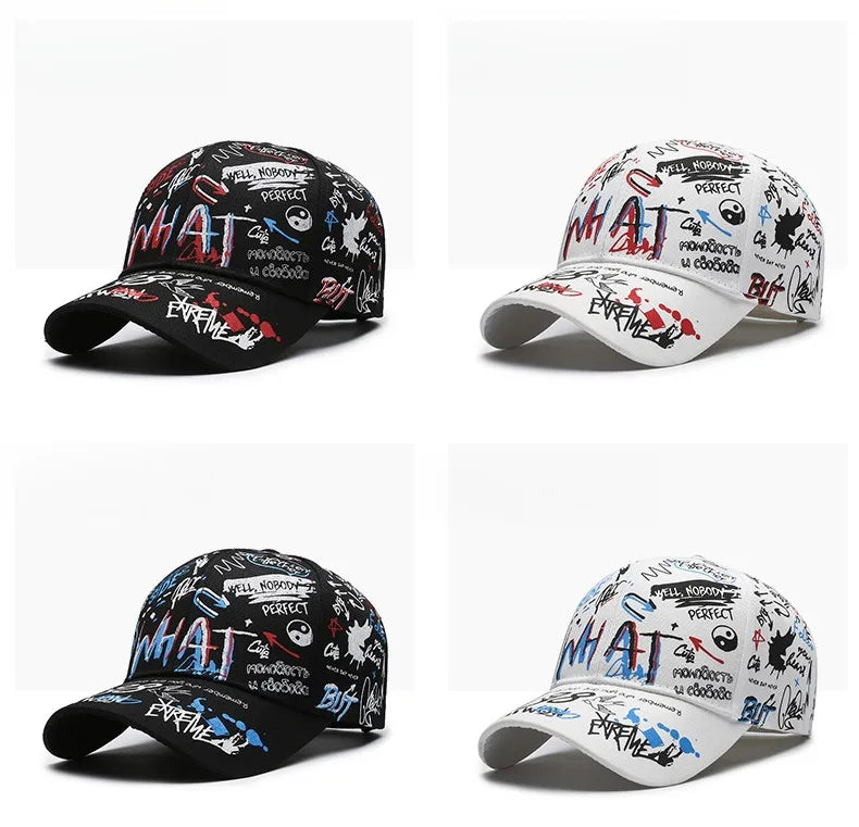 Nieuwe modieuze graffiti baseballpet van katoen voor dames en heren, unisex snapback met print, trendy hiphop-pet voor buiten voor dames en heren